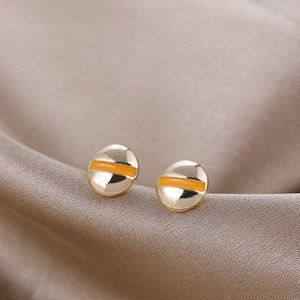 Unisex Gold & Orange Round Screw Bolt Stud Earrings NEW